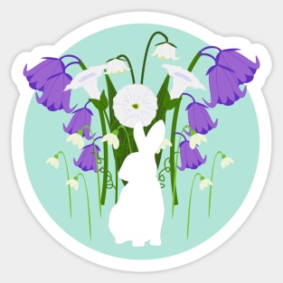 Bunny Silhouette and Spring Wildflowers Sticker